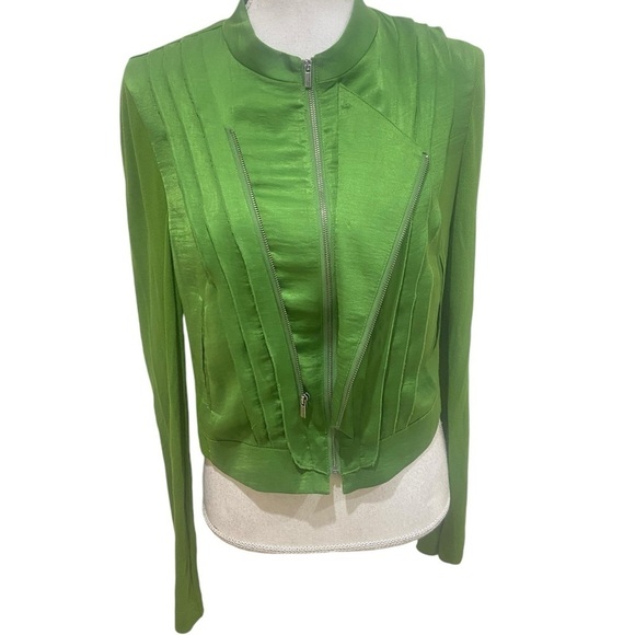 BCBGMaxazria green lightweight zip up moto style jacket polyester size medium - Picture 1 of 9